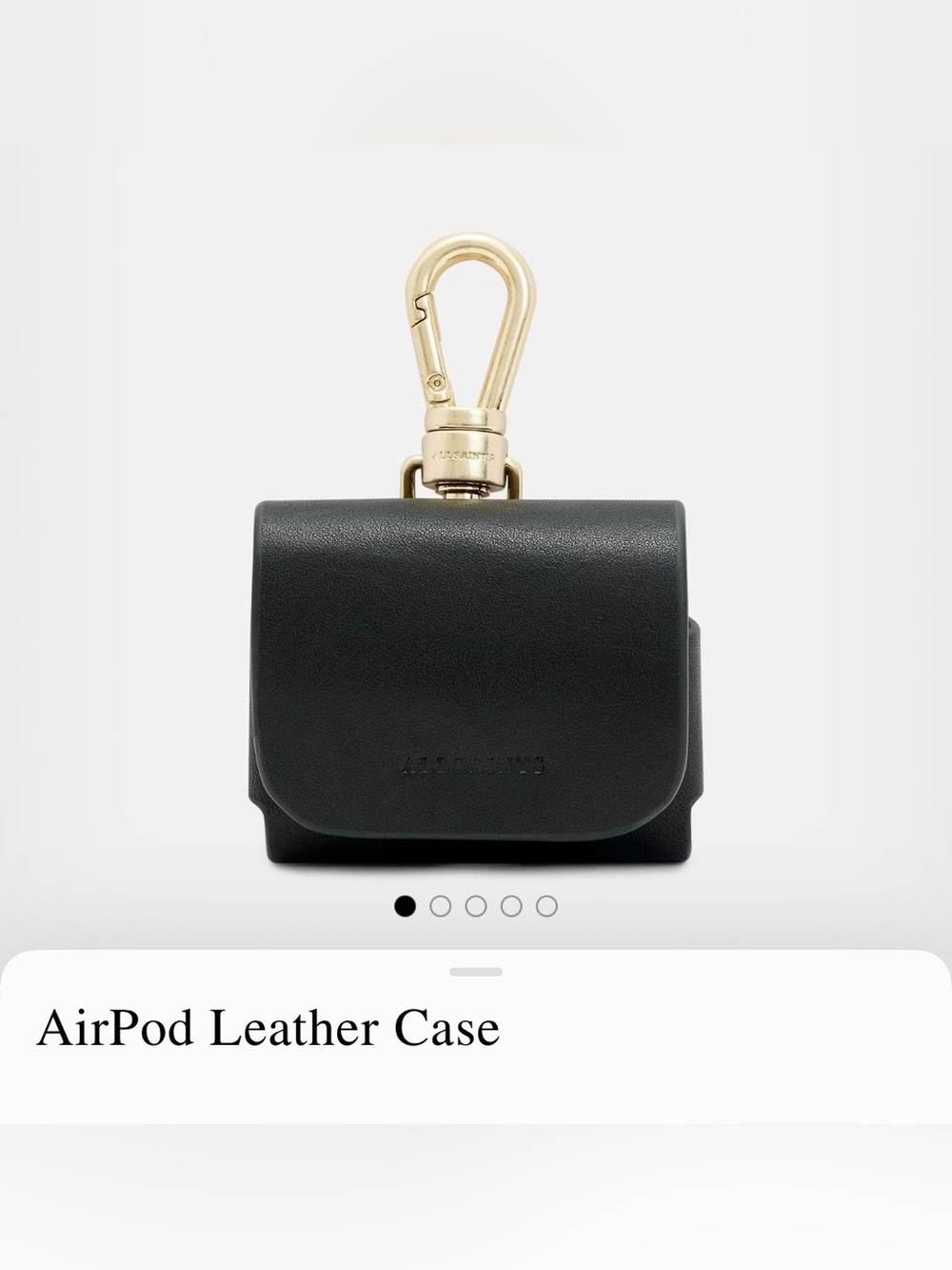 All Saints Black Leather AirPod Case with Gold Clip